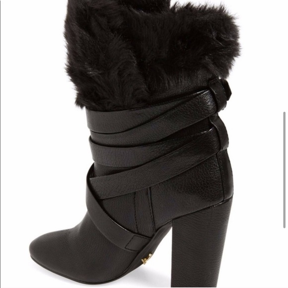 Pour La Victoire Chic Black Leather Fur Trim Boots - Picture 12 of 14